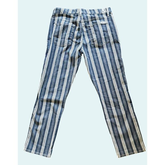7 FOR ALL MANKIND White and Blue Striped Mid Rise Skinny Ankle Jeans Size 30 - Picture 5 of 8